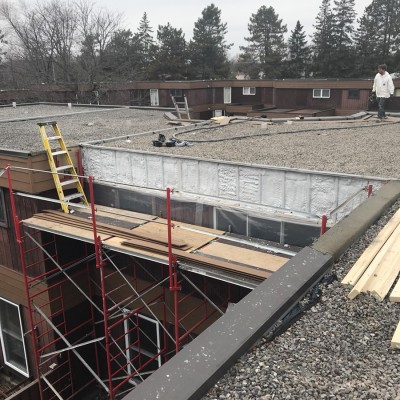 Spray foam installation at back wall