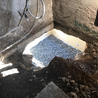 FOUNDATION UNDERPINNING STAGE 1 - 3/4 clear installation in form. Ready for concrete